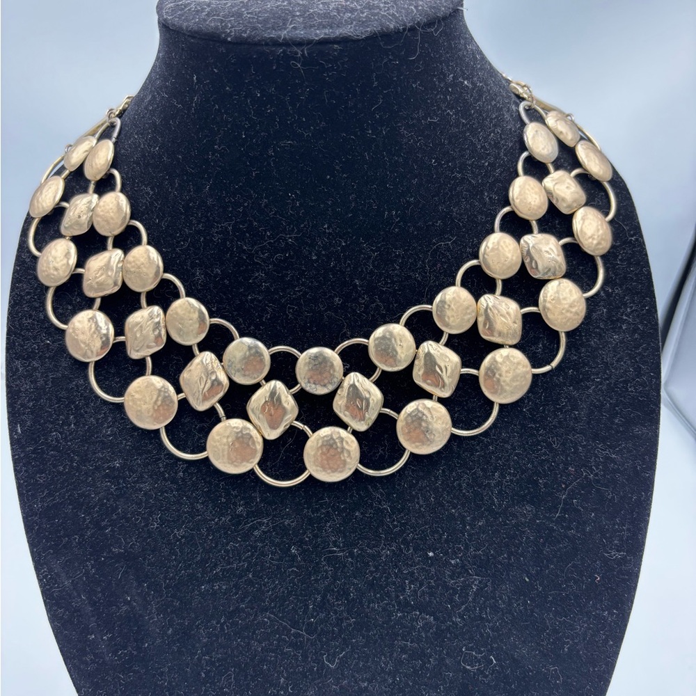 Chico’s Molten Gold-Tone Hammered Disc Bib Statement Necklace